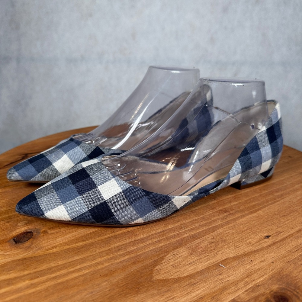 Unisa Gingham D'Orsay Flats Women 9M Blue White Good Pointed Toe Plaid Shoes